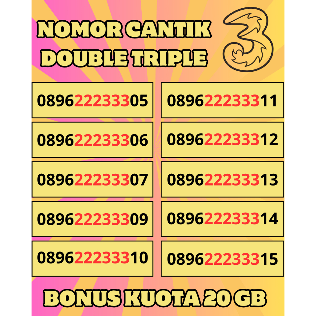 Nomor Cantik Tri Seri Double Triple Spesial Kartu perdana Cantik