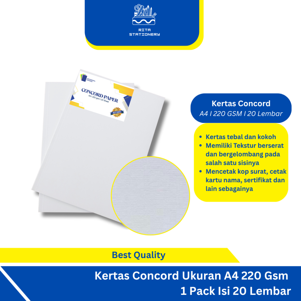

Kertas Concord Ukuran A4 220 Gsm 1 Pack Isi 20 Lembar Concorde