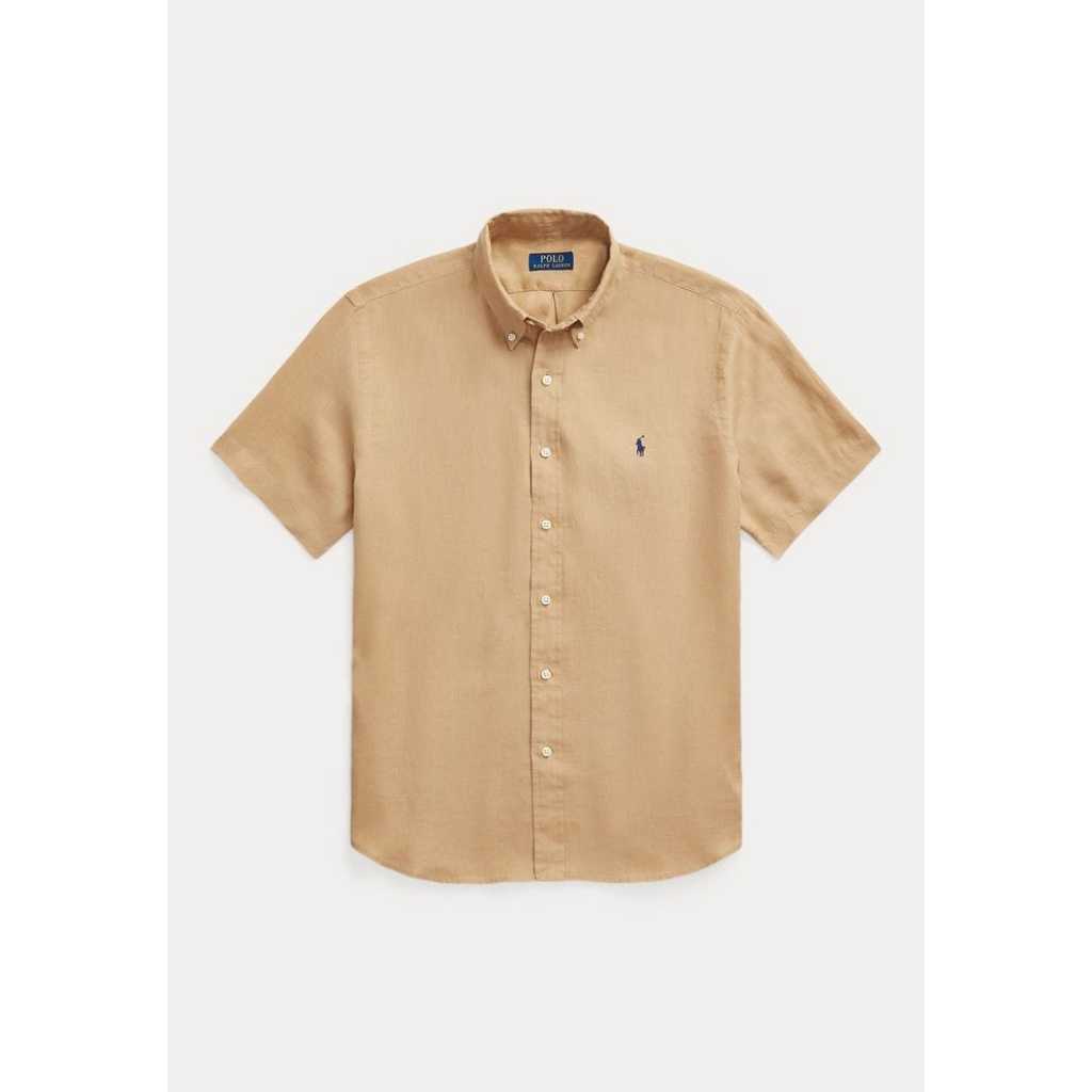 kemeja pria lengan pendek polo ralph lauren slimfit bahan Oxford chambray