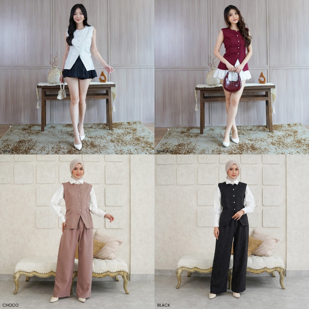 [3Sisters] Stripe Top Baju Atasan Wanita Semiwool Salur