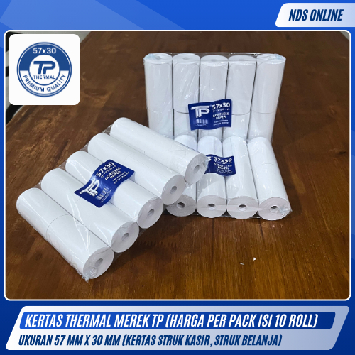 

Kertas Thermal 57x30 mm - Isi 10 Roll | Struk Kasir / Belanja | TP Premium Quality
