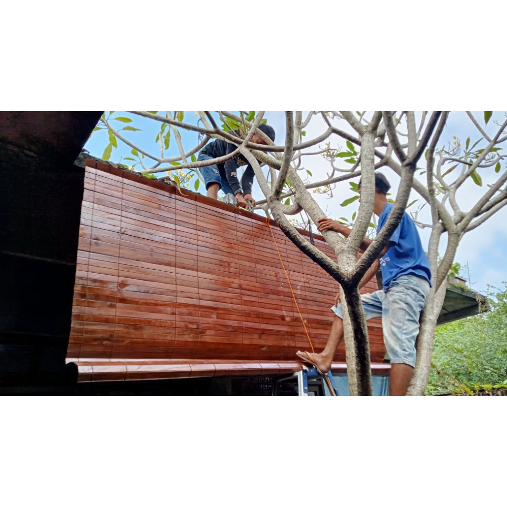 Tirai kayu Jati/Kerai Kayu Jati/Kerai gulung 2m x 2m