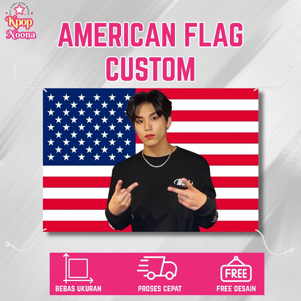 Best Seller Cetak Bendera American Flag Idol Korea Murah / Bahan TC Proses Cepat