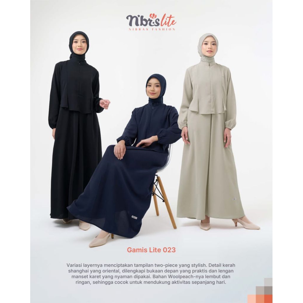 Nibras Gamis Polos Premium Lite 023 | Gamis Polos Black | Gamis Navy Kekinian | Gamis Ivory | Gamis 