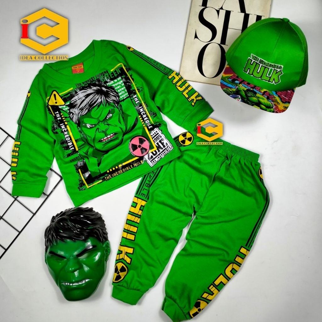 IDC Setelan Hulk Anak Laki-laki Lengan Panjang Umur 1-10 Tahun Baju Kostum Superhero Hulk Anak Cowok