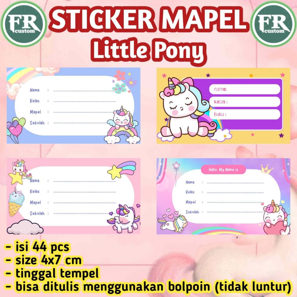 

44 pcs Sticker Mapel Tema Little Pony - Stiker Label Nama Buku Pelajaran Sekolah Terbaru