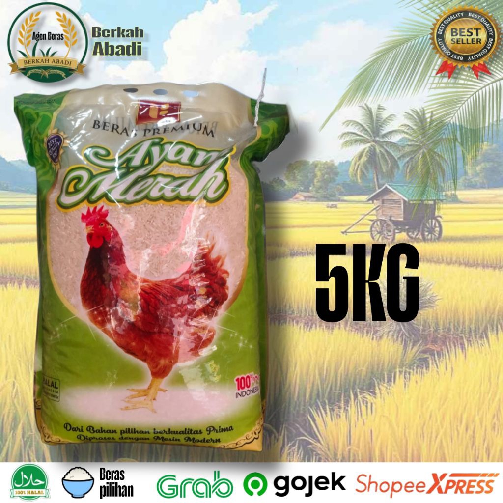 

Beras Cap Ayam Merah 5KG Berkualitas Premium Quality - Nasi pulen & enak