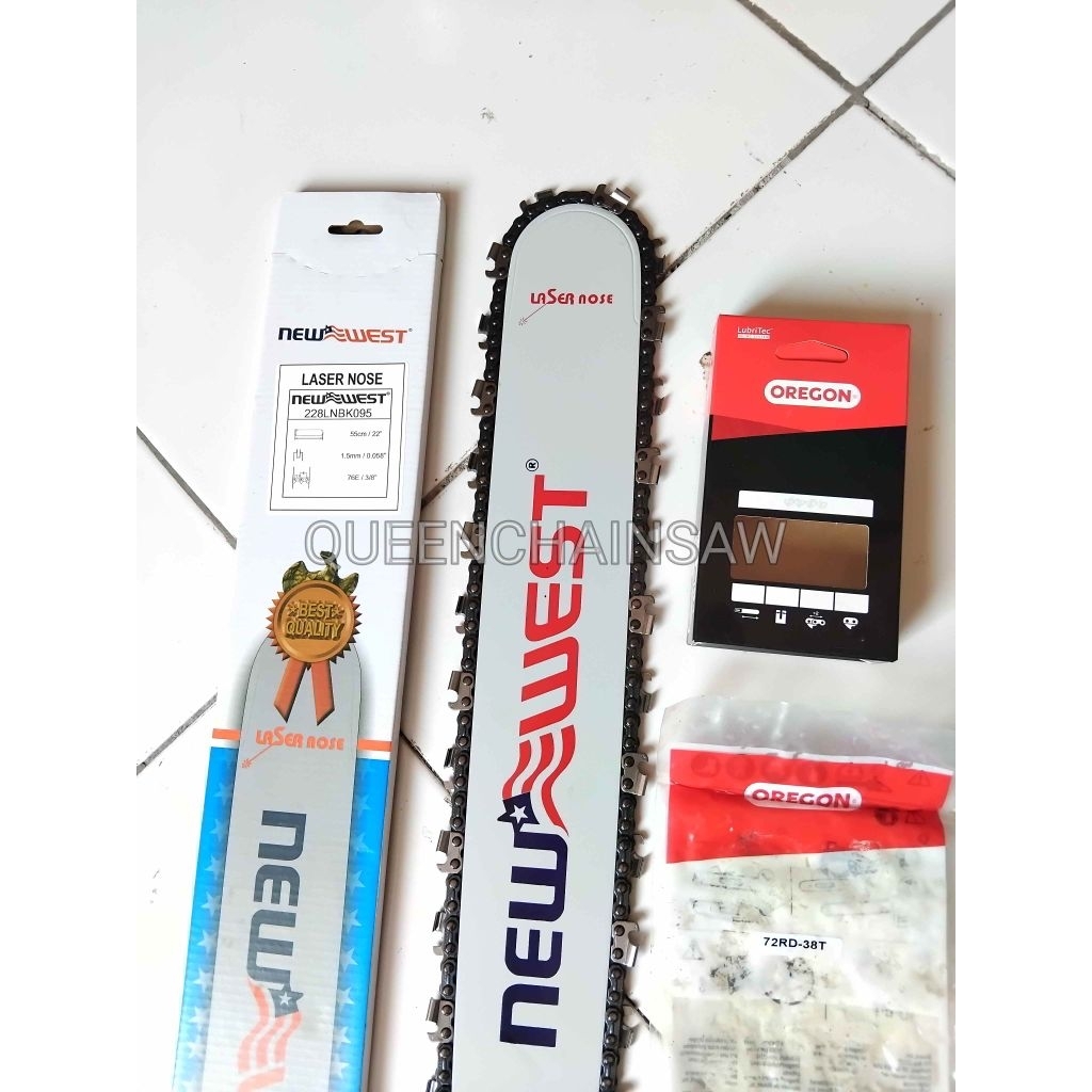1 PAKET / SET BAR 22 INCH NEW WEST + RANTAI CHAINSAW 72X38T BELAH OREGON COMBO PAKET HEMAT RANTAI SE