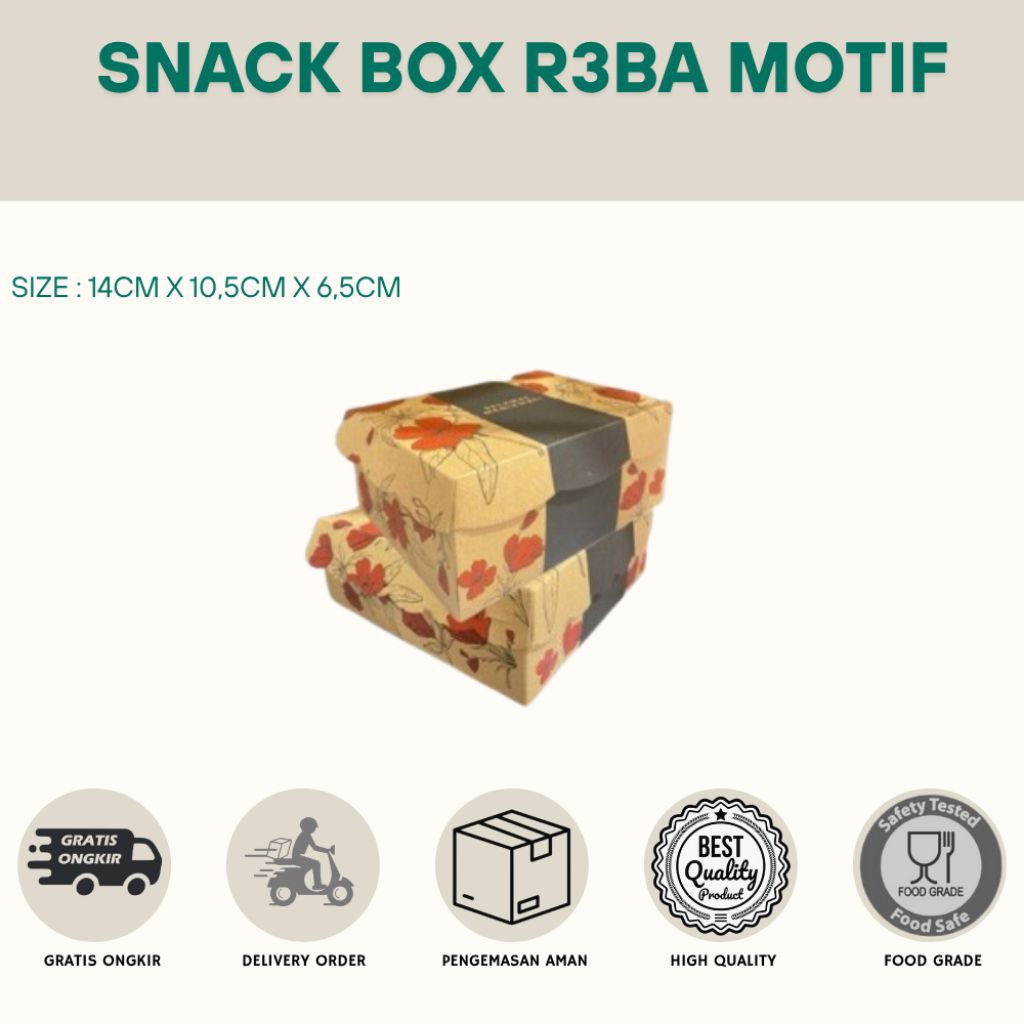 DUS SNACK BOX R3BA MOTIF BUNGA MERAH UK.14X10,5X6,5CM - KOTAK KUE CRAFT MOTIF CANTIK - UK 14X10, 5X6
