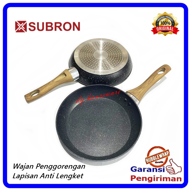 Wajan Penggorengan Anti Lengket Panci Teflon Kuali Gagang Kayu Frypan 20 22 24Cm 26 Cm Bisa Kompor I