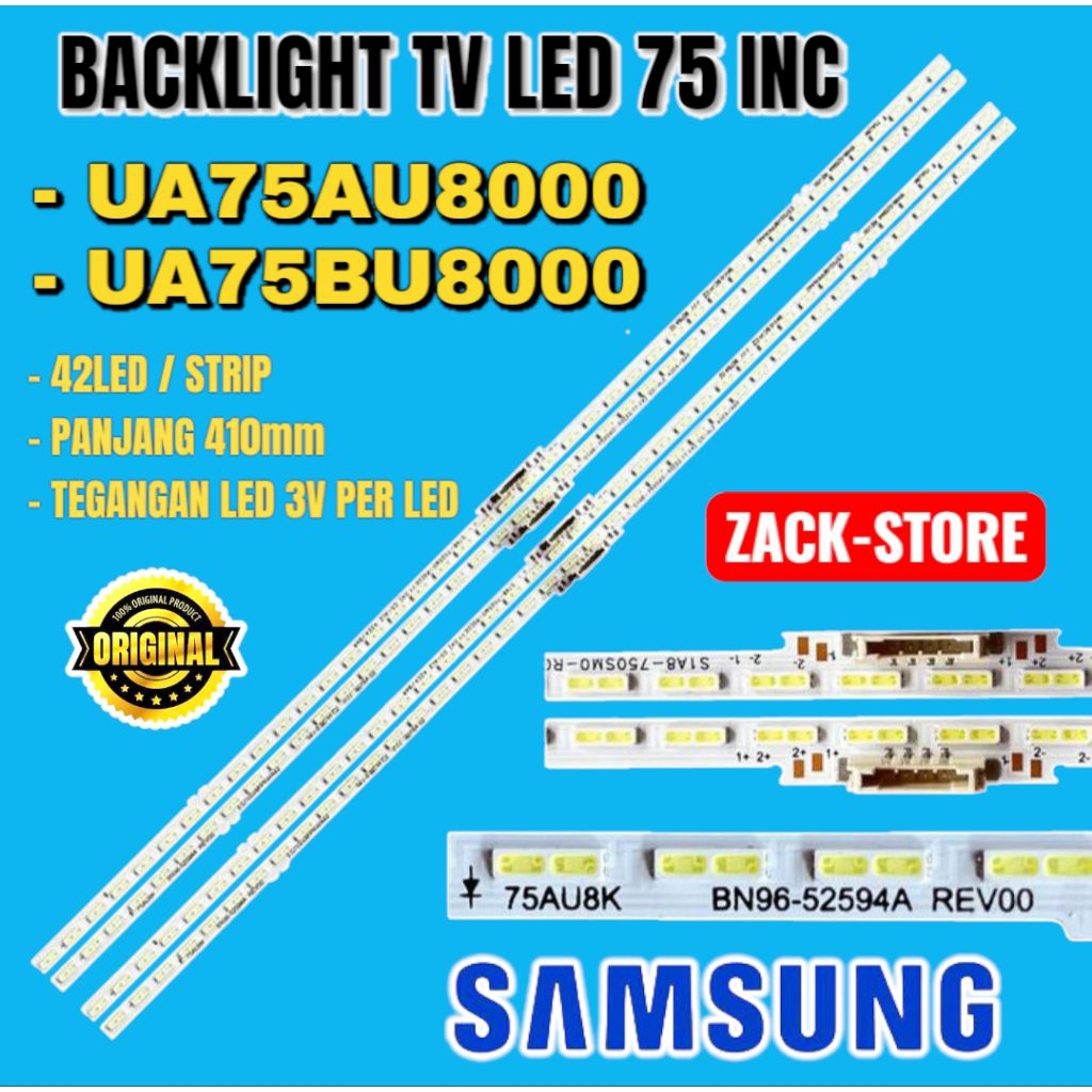 BACKLIGHT TV LED SAMSUNG 75 INC UA75AU8000 UA75BU8000 UA 75AU8000 75WU800 42LED / STRIP PANJANG 410m