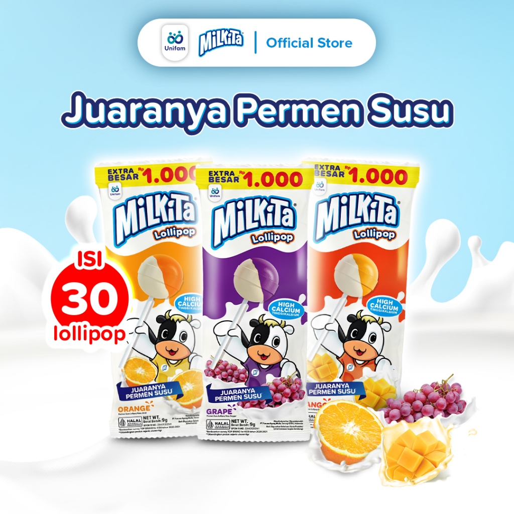 

Milkita Permen Lolipop Susu Hanger Max - Milk Candy 1 Bag (Isi 30Pcs) - Rasa Jeruk, Mangga, Anggur