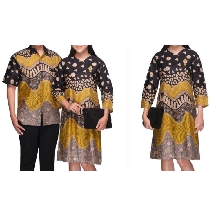 Set Couple Tunik Batik Kuning Couple Jumbo Batik Kuning Couple Dress Tunik Batik