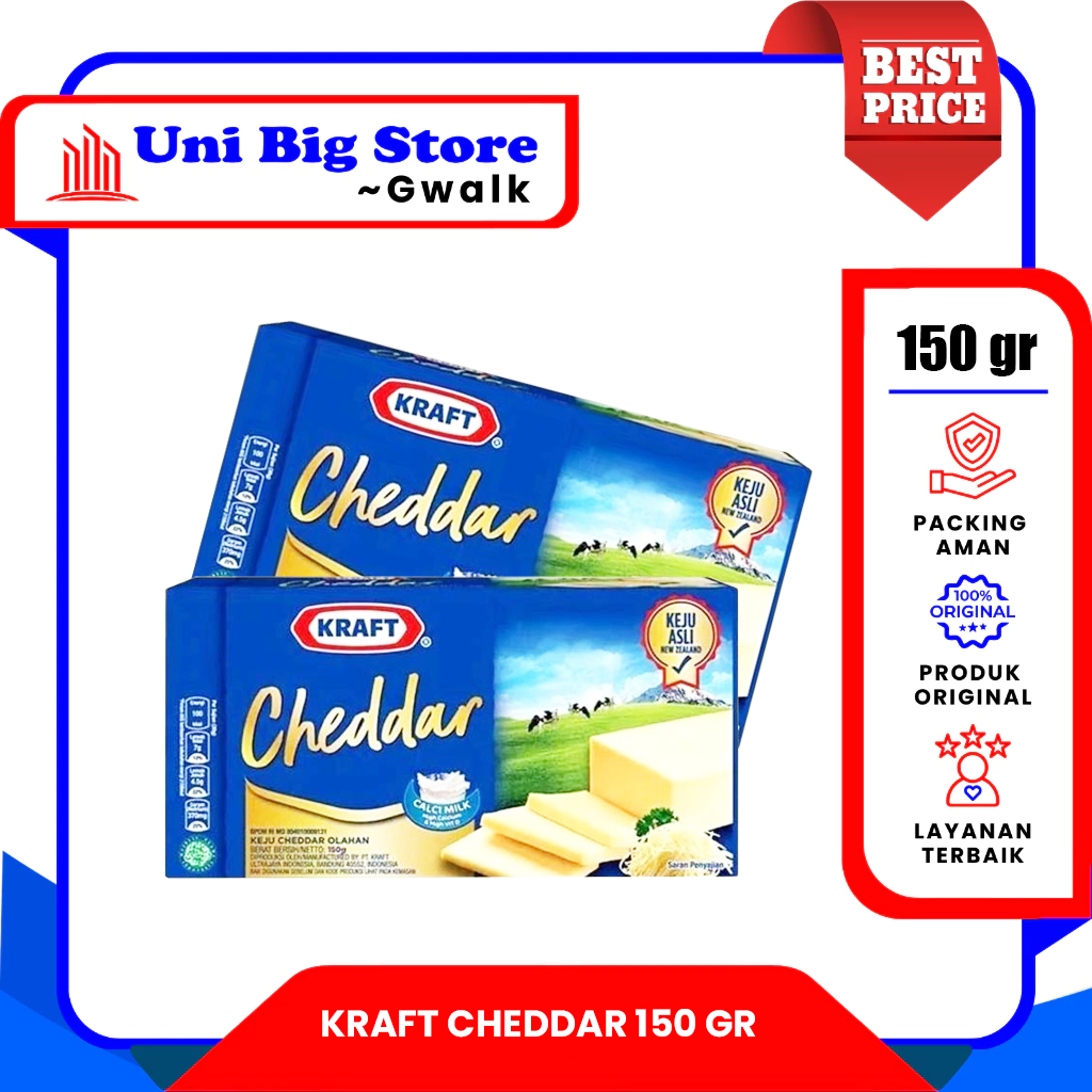 

KRAFT KEJU CHEDDAR CHEESE CHEDAR BALOK BLOK KOTAK - 150 gr