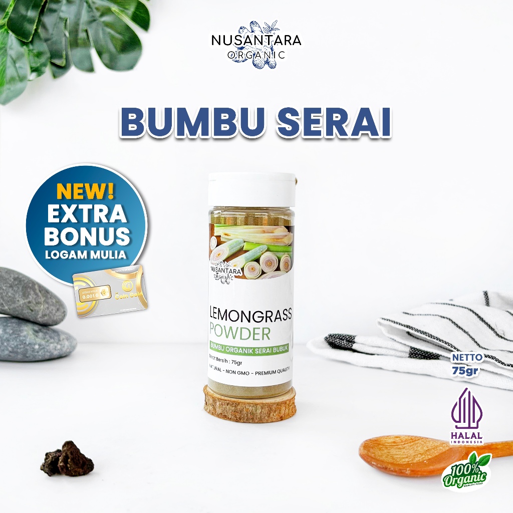 

Nusantara Organic Lemongrass Powder Sereh Bubuk Organik Tanpa Campuran Serai Murni Dapur 75gr