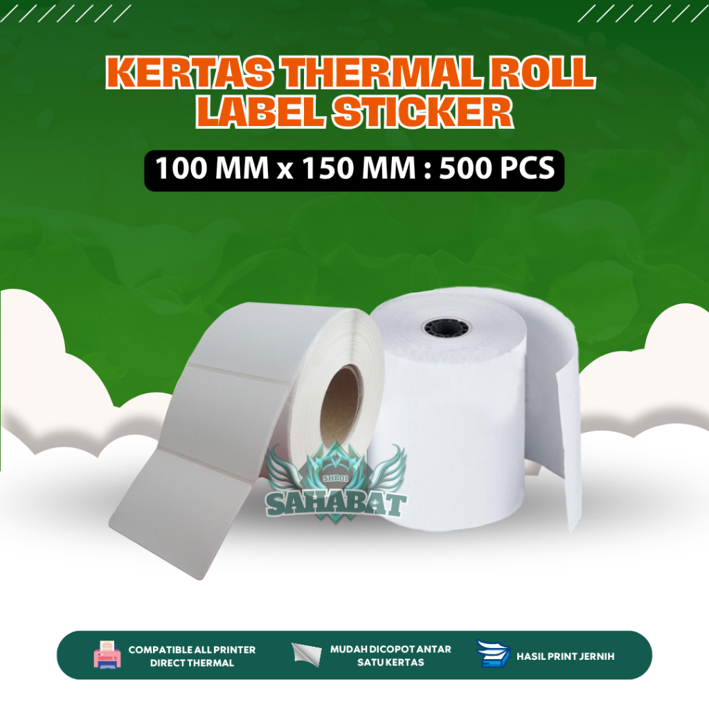 

Thermal Sticker ROLL Label Uk 100 X 150 Isi 500 PCS Kertas Cetak Stiker Resi Paket Usaha Online Shop