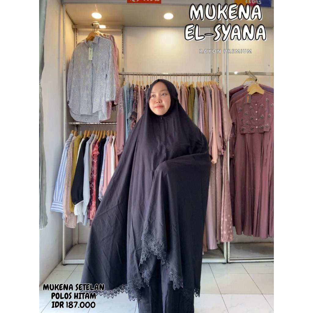 MUKENA ELSYANA / MUKENA RAYON HITAM / MUKENA SETELAN HITAM / MUKENA SETELAN DEWASA / MUKENA HITAM PO