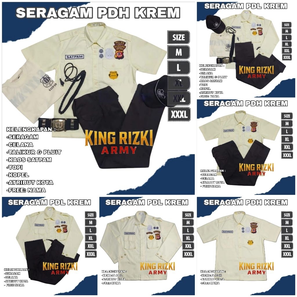 SERAGAM SATPAM/PAKET SERAGAM SATPAM/PDH SATPAM/PDL SATPAM TERBARU/SERAGAM PDL KREM/SERAGAM PDH KREM 