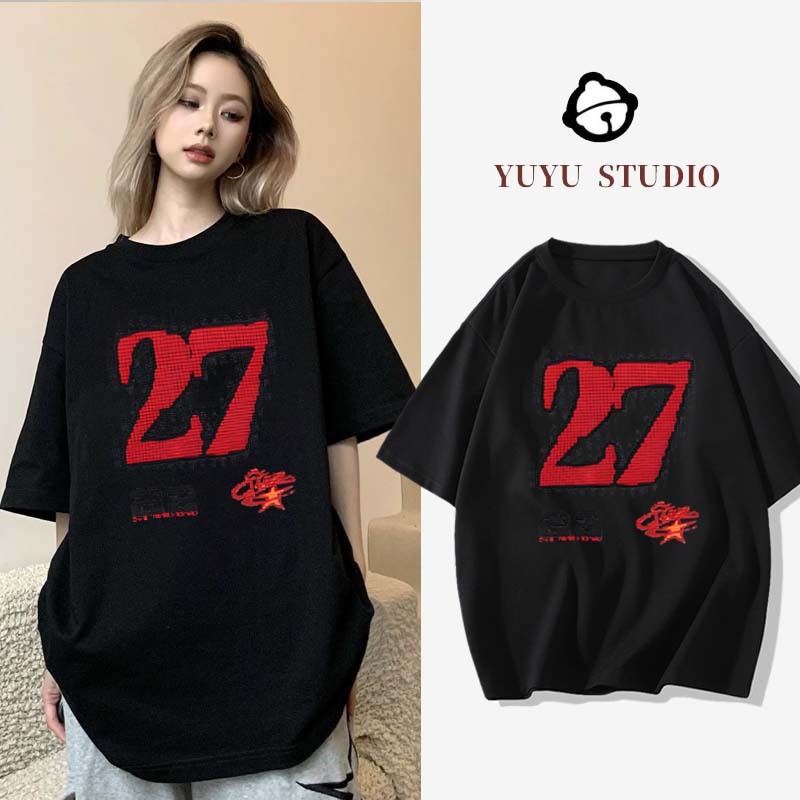 YUYU STUDIO Kaos Lengan Pendek Motif Digital Gadis Seksi Gaya Jalanan Sepeda Motor | Kaos Wanita Dis