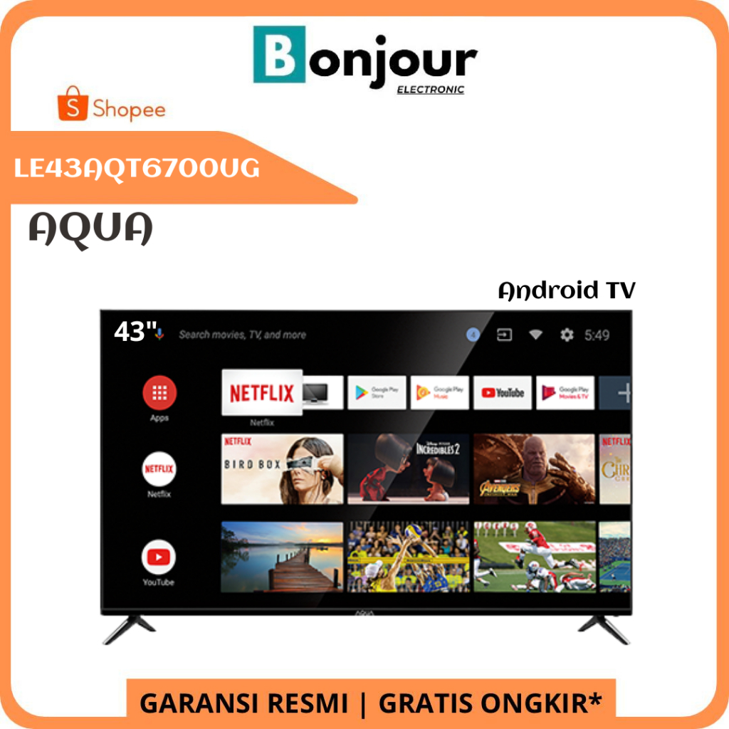 Android Smart TV LE43AQT6700UG Aqua 43 Inch Smart AI Aqua 43AQT6700 43 Inci