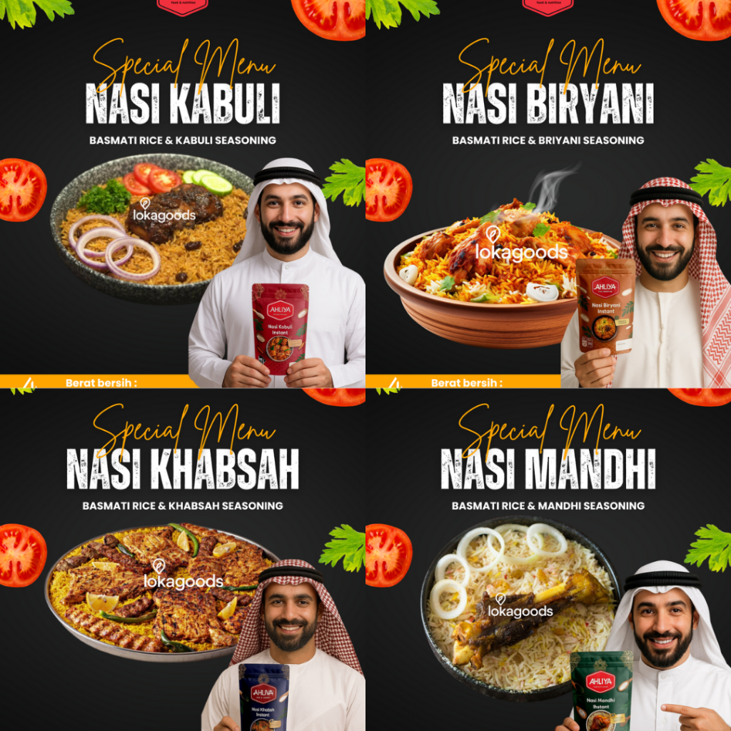 

AHLIYA NASI KABULI, NASI BIRYANI, NASI MANDHI, NASI KHABSAH INSTAN