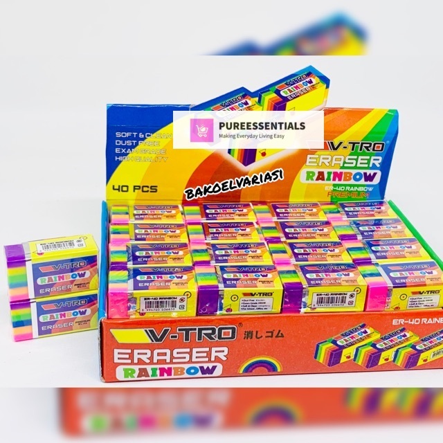

(1Pcs) V-TRO Penghapus Pensil V-tro Hitam Putih Warna Warni Eraser Dust Free Setip Berkualitas