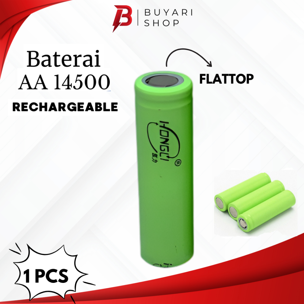 Baterai AA 14500 FLAT TOP Rechargeable 500mAh 3.7V  Baterai Cas Isi Ulang 14500 FLAT TOP 3.7V