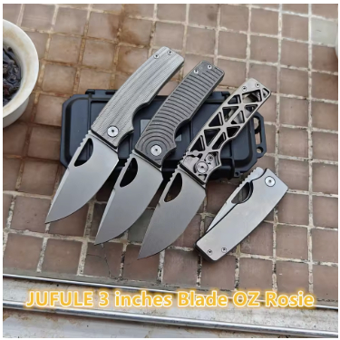 JUFULE 3" Blade OZ Rosie Titanium Handle 60+ HRC 154CM Steel Ceramic Bearings Pocket EDC Tool Campin