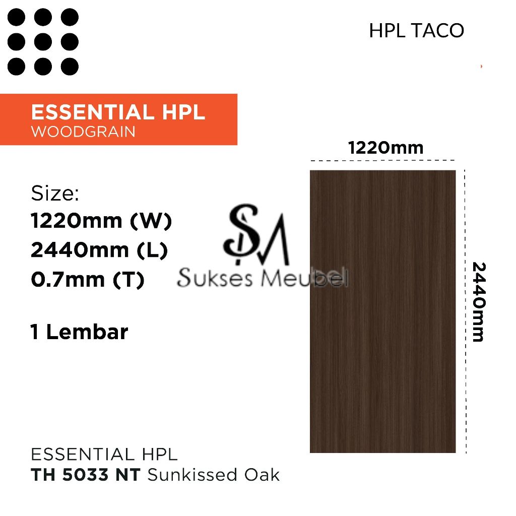 TACO HPL Woodgrain Oak TH 5033 NT - Sunkissed Oak | Per 1 Lembar Ukuran 122cm x 244cm