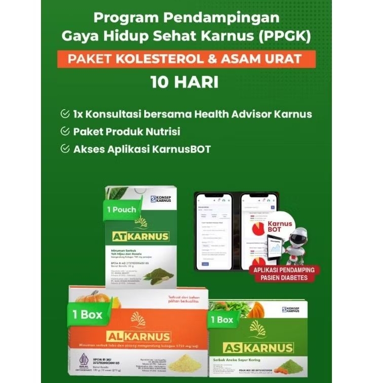 

Paket Nutrisi Harian Karnus 10 Hari Kolesterol Asam Urat - AT AS AL Karnus