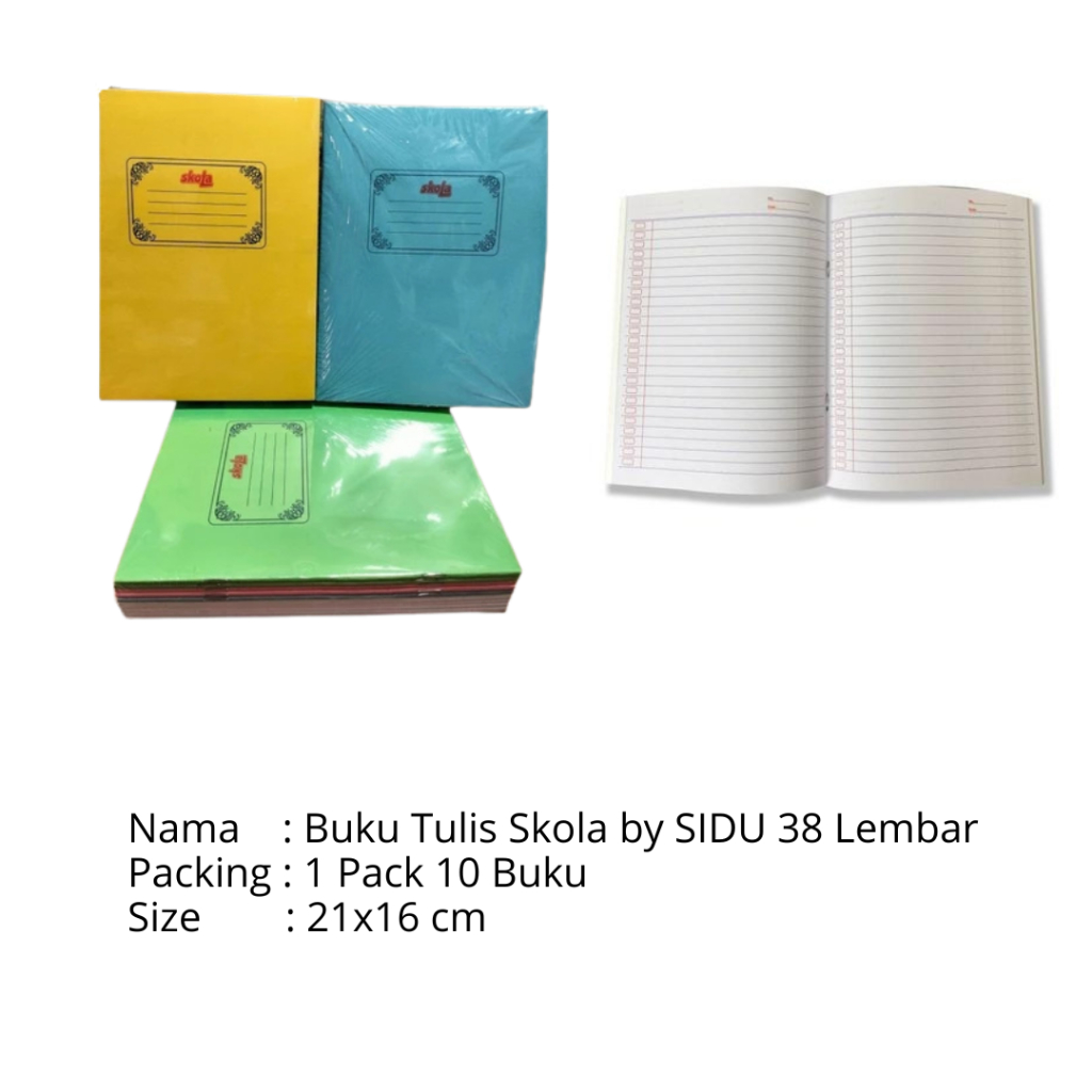 

BUKU TULIS 38 LEMBAR SKOLA BY SiDU SINAR DUNIA (1 PACK 10 BUKU)