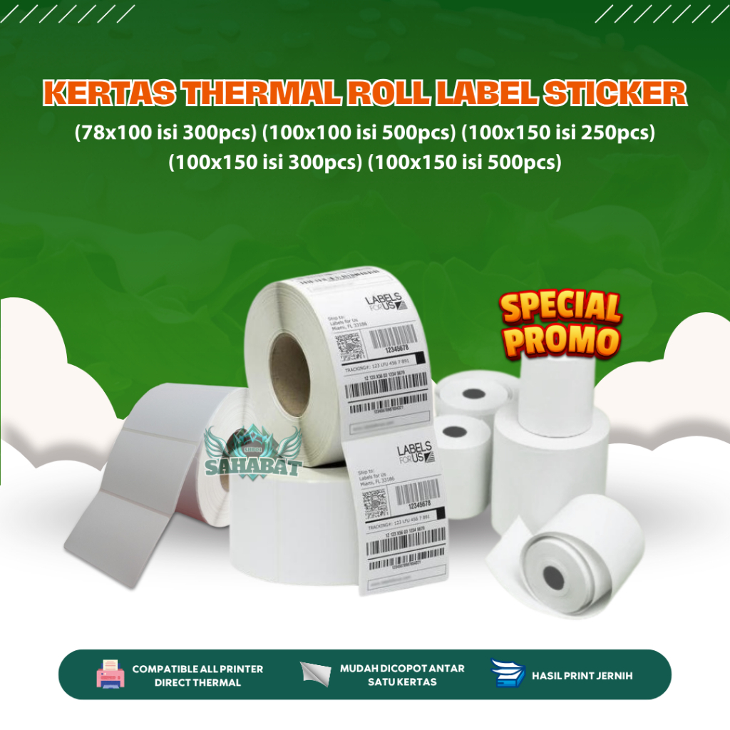 

Thermal Sticker ROLL Label Uk 78X100 100x100 100x150 ROLL Cetak Stiker Resi Paket Usaha Online Shop
