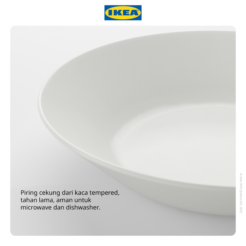 Lumayan_Banget Ikea Oftast Piring Makan Cekung Bahan Kaca Temper Putih 20Cm