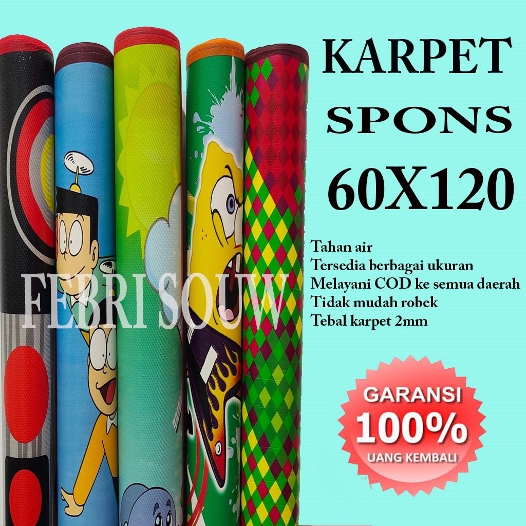 KARPET SPON Sajadah/ Tikar Lantai Karakter Motif / Tikar Kecil/Sajadah/Alas Ganti Popok Bayi 120×60