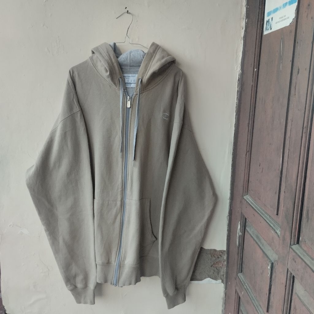 Vintage Champion Thrashed Zip Up Hoodie Sweater brown tan Original