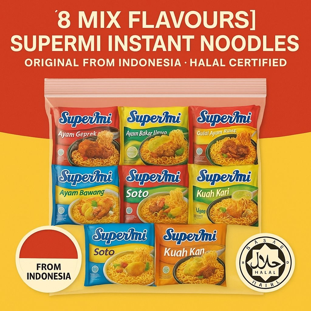 

[8 Mix Flavours] Supermi Instant Noodles – Original from Indonesia – Halal Certified