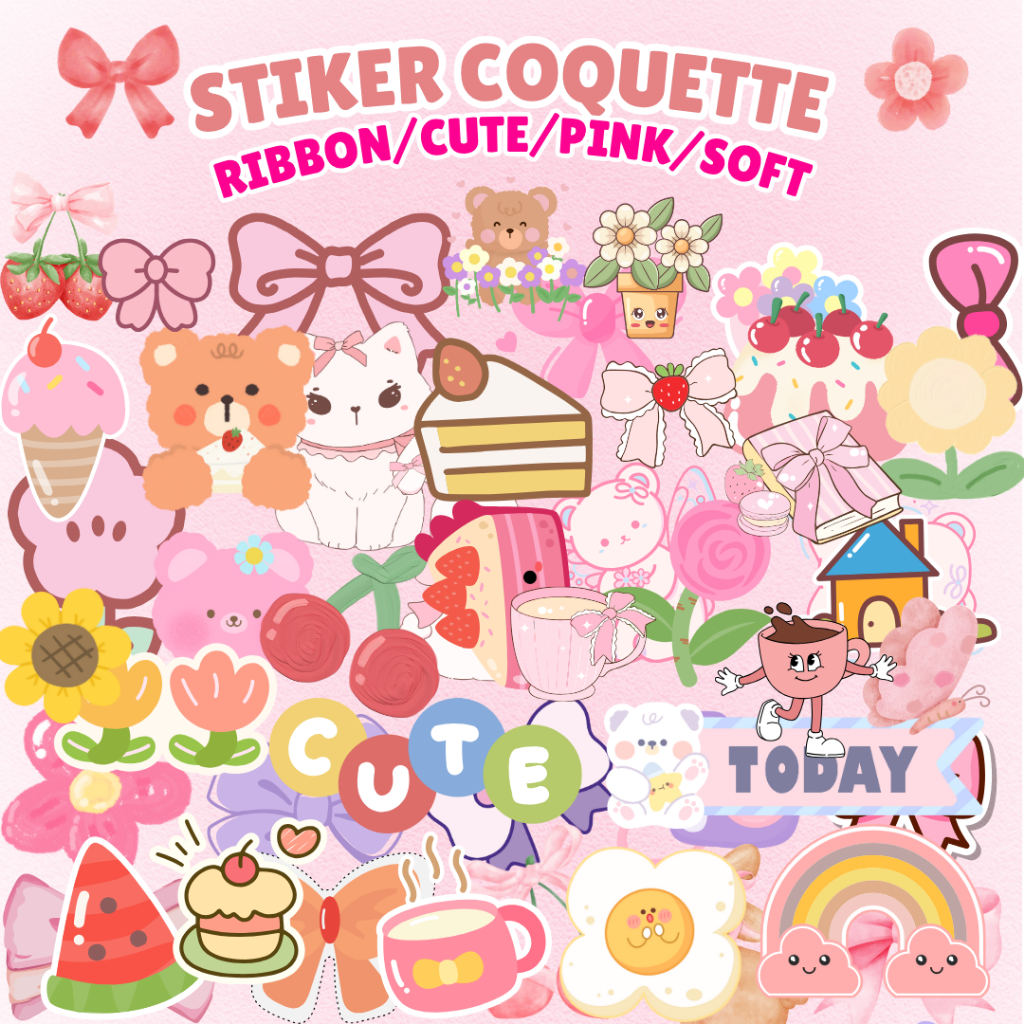 

(COD) Stiker Pink Coquette Ribbon Cake Cute Things | Stiker Estetik Lucu Murah