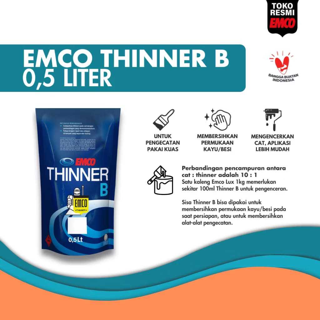 Thinner Cat EMCO B 0.5 Liter - Pengencer Cat Kuas & Pembersih Kayu Besi - Thinner Serbaguna EMCO
