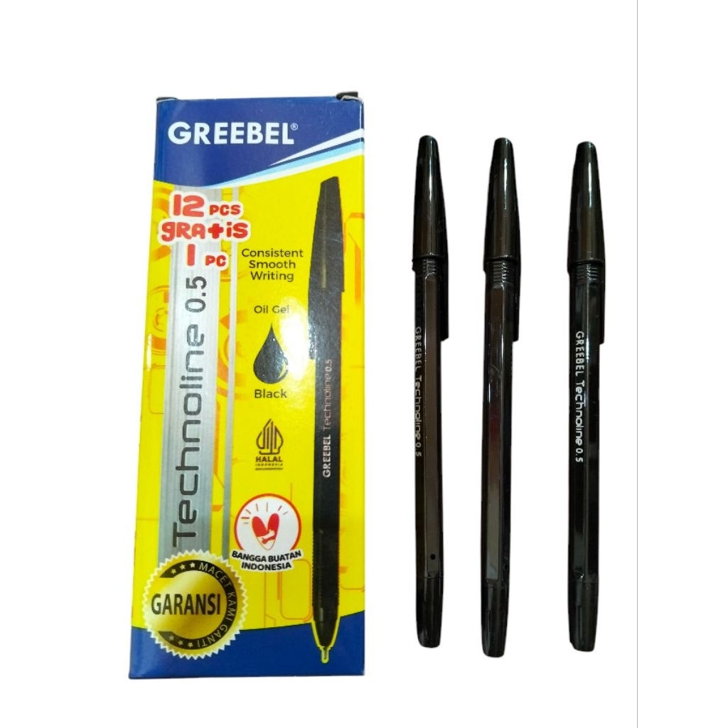 

Pulpen (Lusin)Greebel Technoline 0.5mm Hitam | Ballpoint Minyak Halus - 12+1 pcs -Gratis 1 - Tinta Hitam Pekat - Alat Tulis Kantor/ATK Murah Medan