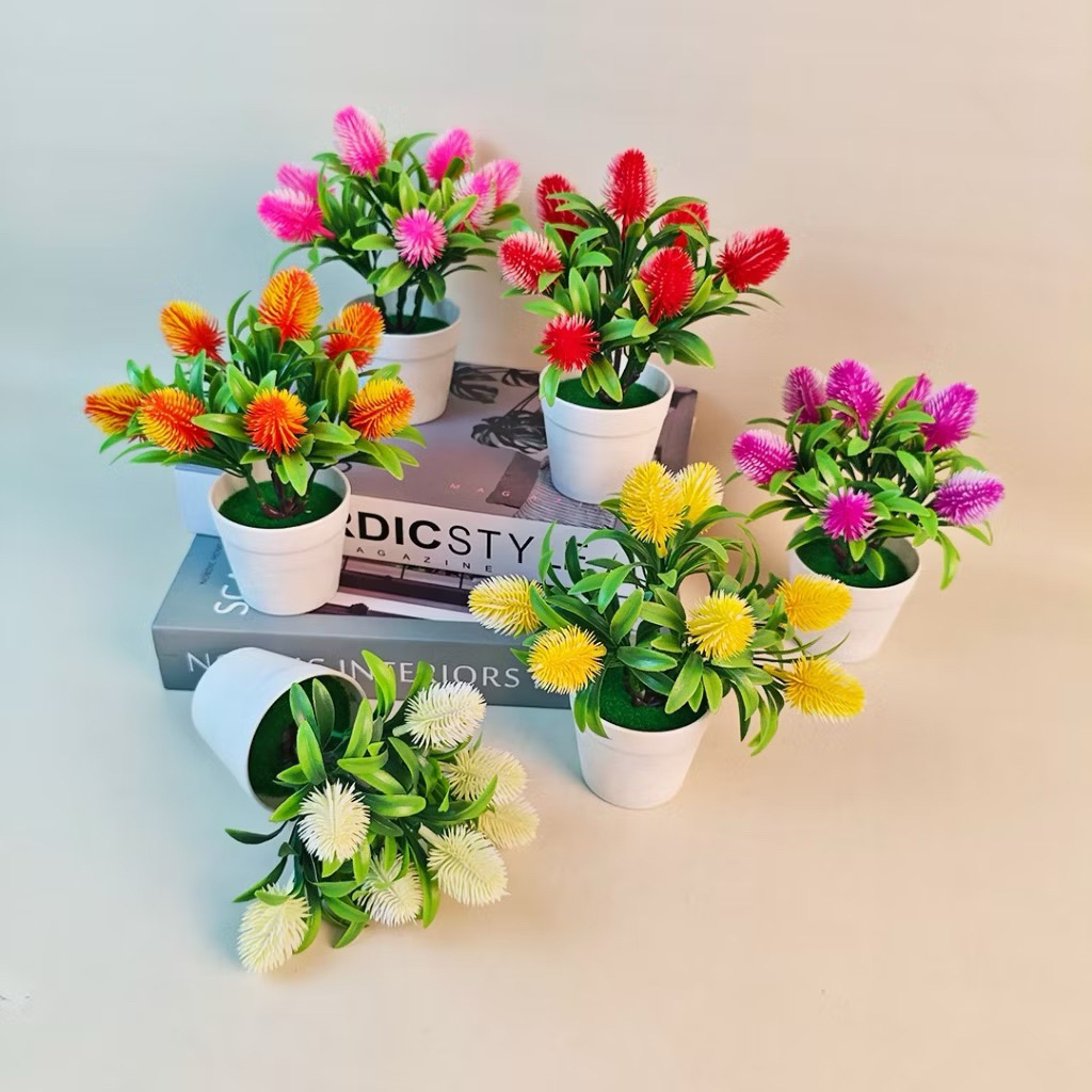 bunga plastik pot mini bonsai bunga hias plastik