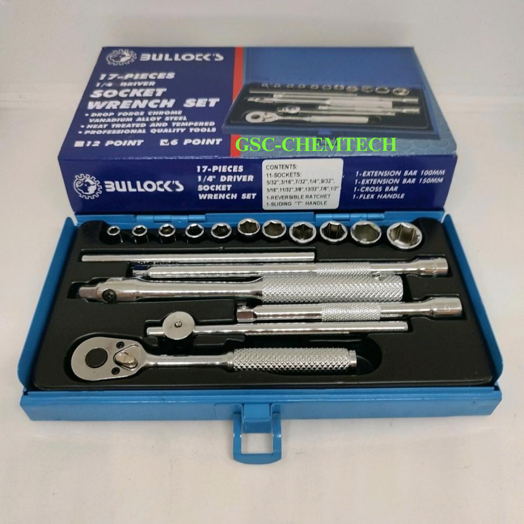 Kunci Socket Set Bullock's Inch 1/4" DR 17Pcs 6PT (5/32" s/d 1/2")