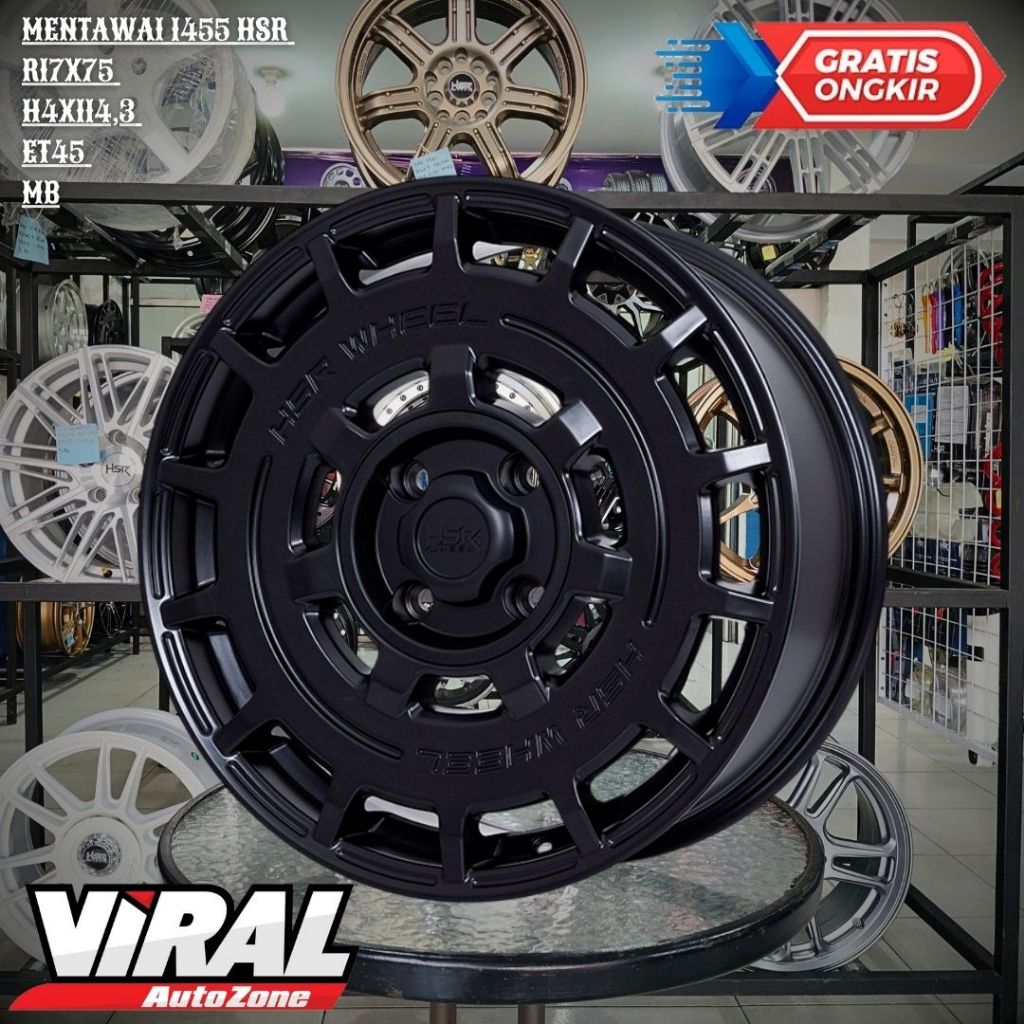 Pelek HSR MENTAWAI 1455 Ring 17 R17 Velg Mobil Lobang 4 PCD 114,3 untuk VELOZ,EVALIA,CONFERO