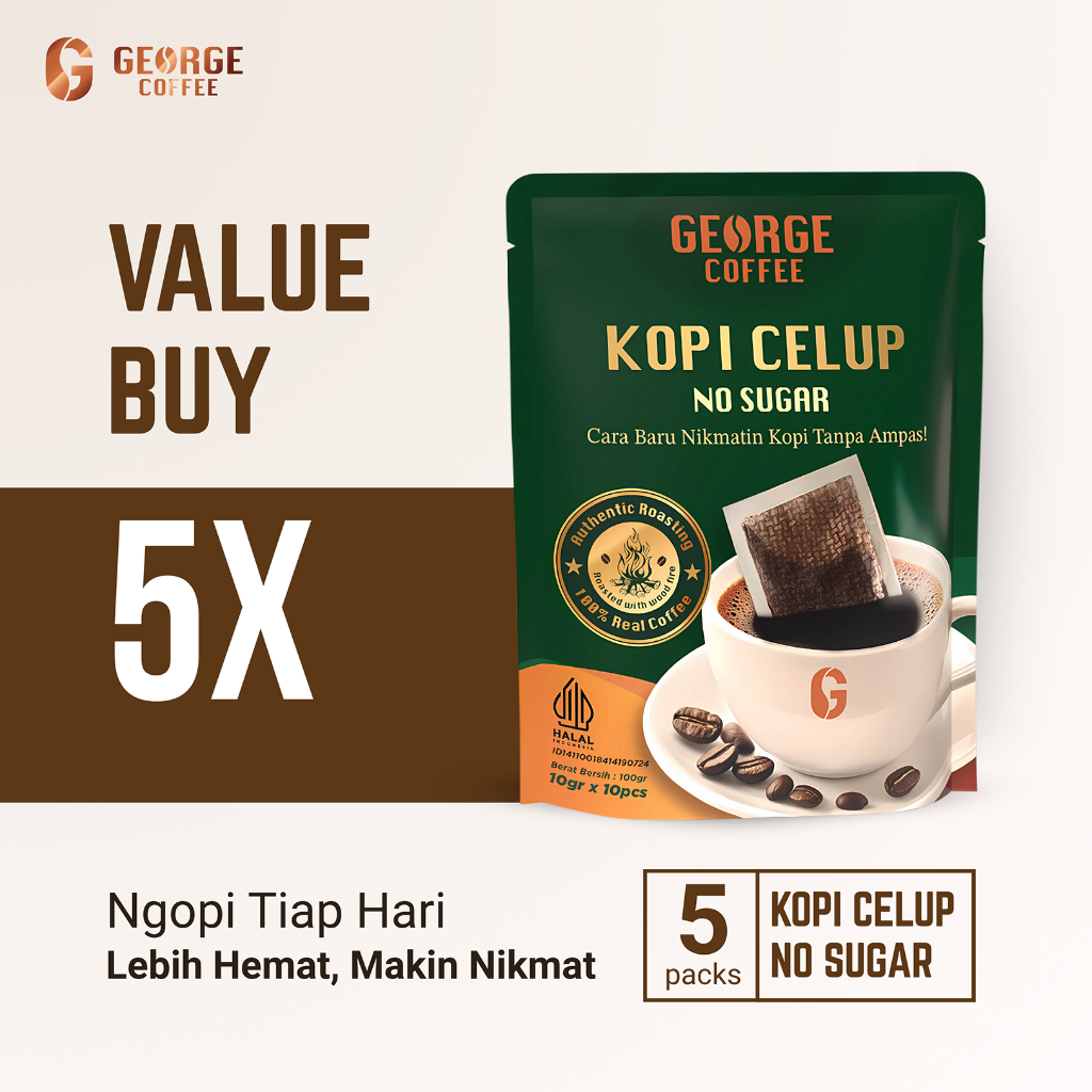 

Value Buy! 5 Bungkus (50 pcs Kopi Celup) George Coffee Tanpa Gula Rasa Authentic Kayu Bakar
