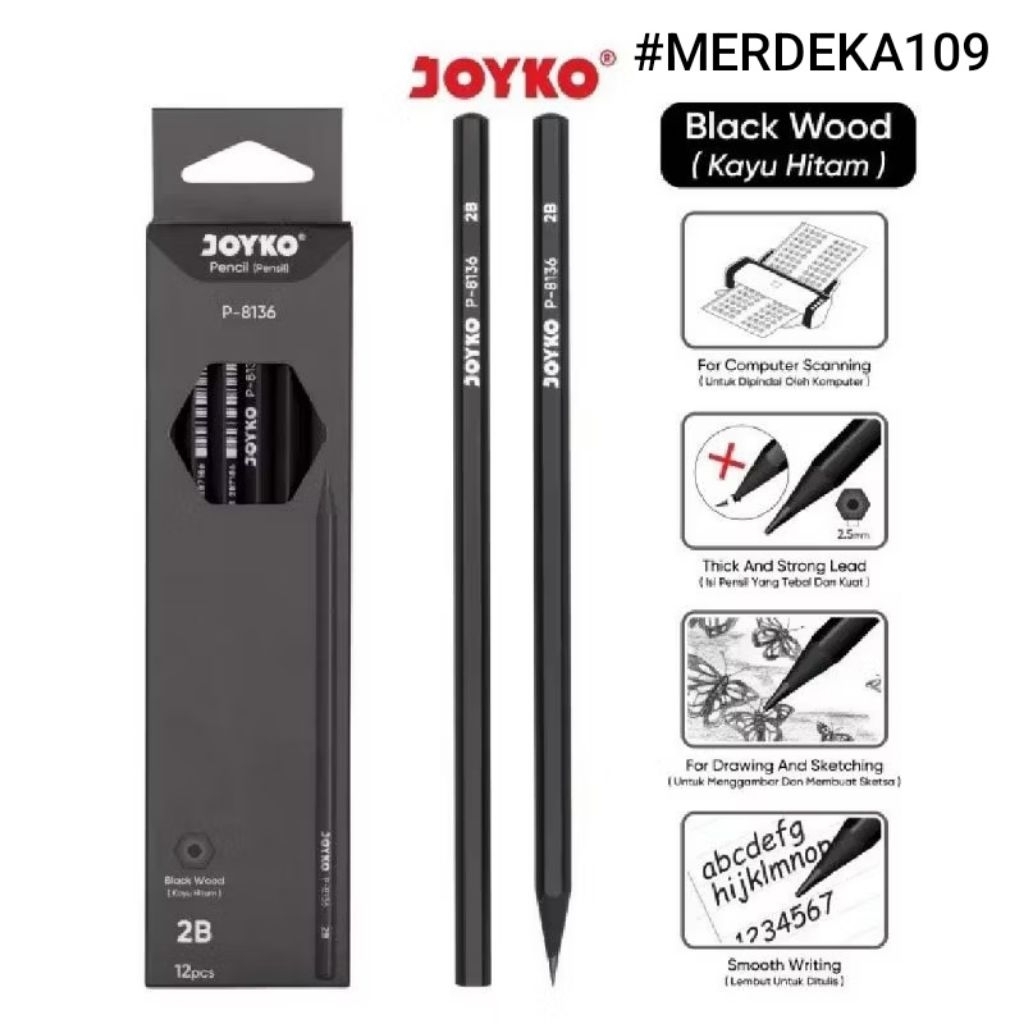 

Alat tulis pensil joyko P-8136 2B 1 pak isi 12 pcs
