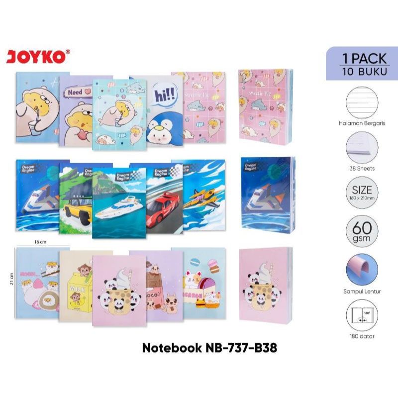 

JOYKO Buku Tulis 1 Pack isi 10 Buku Bergaris