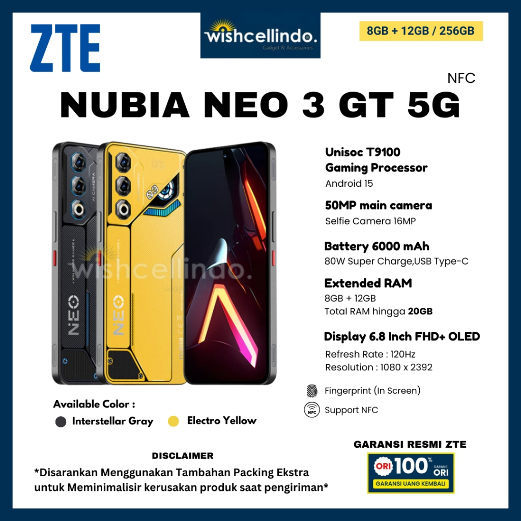 HP ZTE NUBIA NEO 3 GT 5G 8GB/256GB,dan NUBIA NEO 3 5G 8GB/256GB (Garansi Resmi ZTE 1 Tahun)