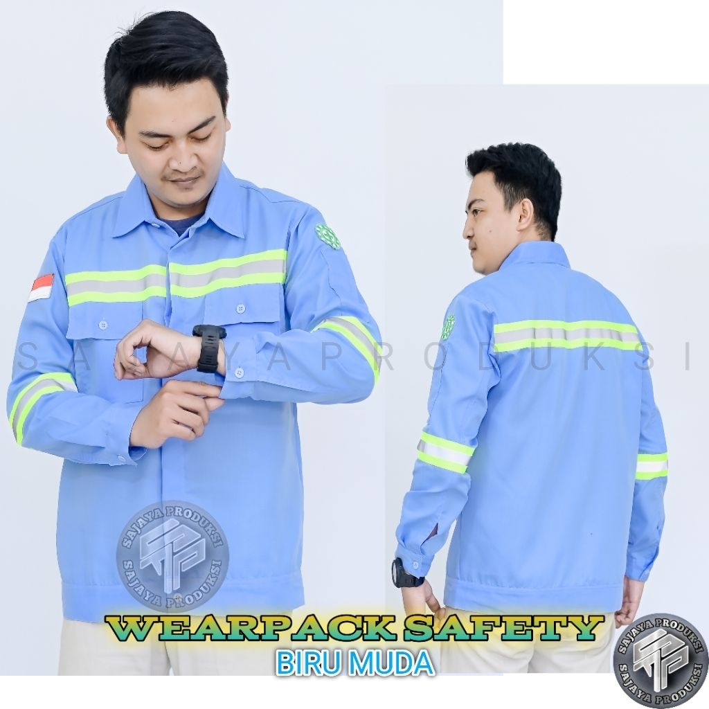 SajayaSafety - Baju kerja proyek warna biru muda wearpack safety kemeja safety lengan panjang