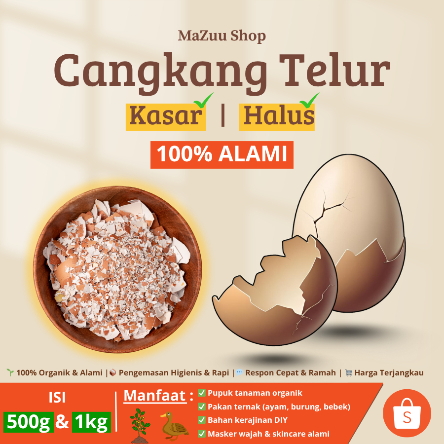 

MaZuu_Shop | Bubuk Cangkang Telur 1 kg | Pakan Ternak, Pupuk, & Skincare