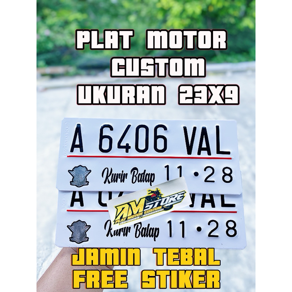 Plat motor custom warna putih font standart plat motor ukuran kecil satu pasang