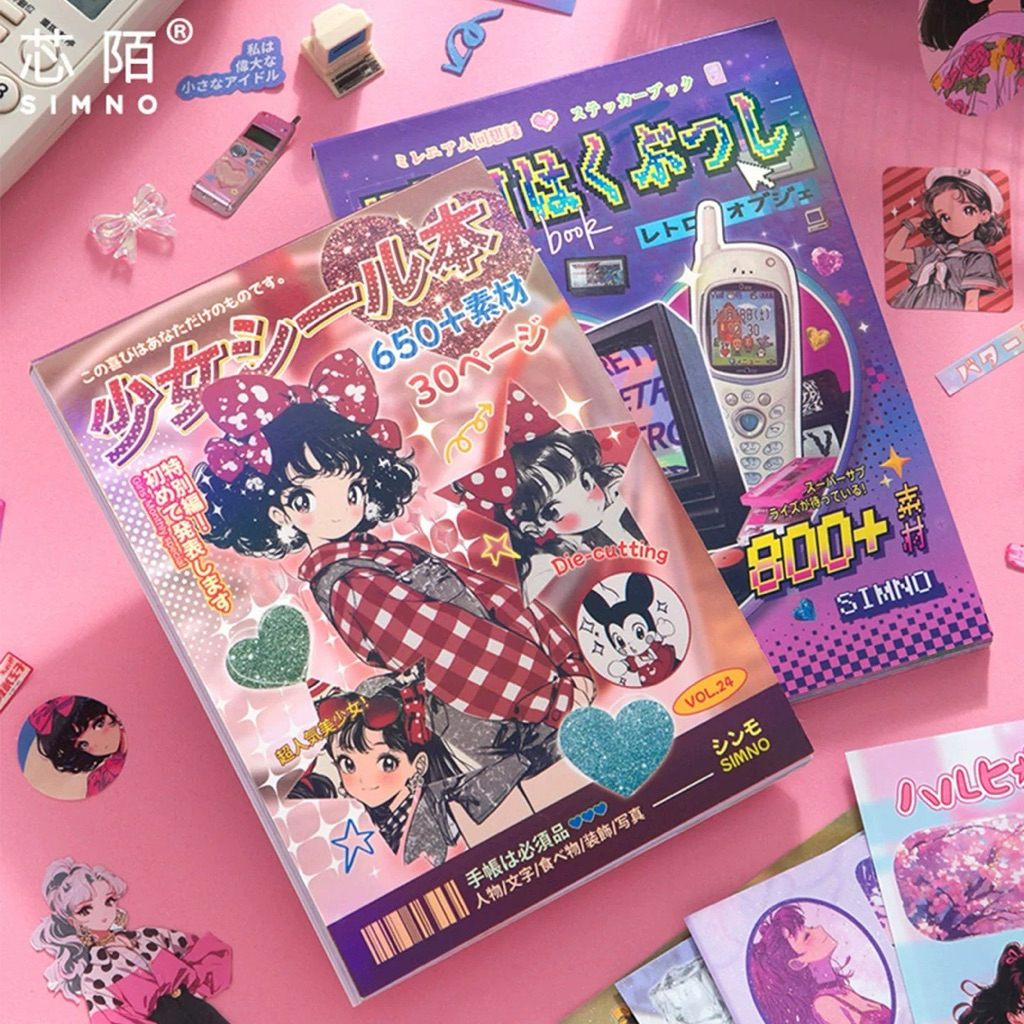 

sticker book isi 30lembar retro anime girl dekorasi journal readystock B3518